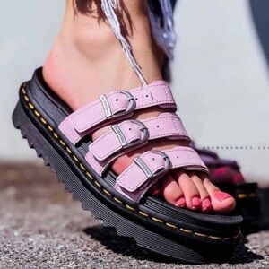Women’s Dr. Martens Blaire Leather Slide Sandals in Pink